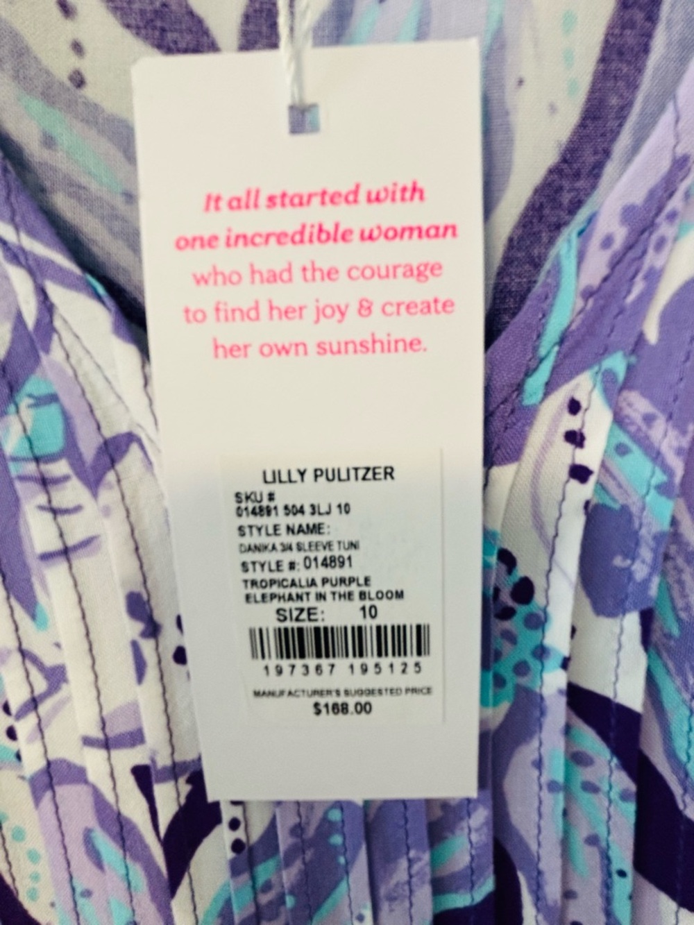 Lilly Pulitzer NWT Danika Tunic Dress Purple Elephant In The Bloom Size 10 - Picture 7 of 9
